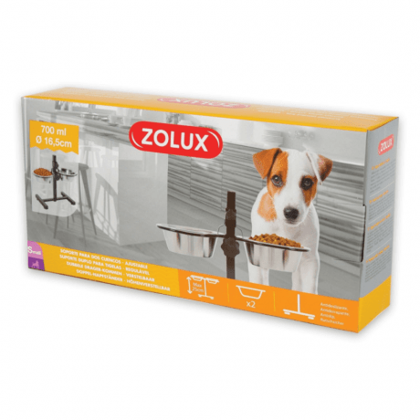 Zolux Adjustable Stand with Stainless Steel Dog Bowls
