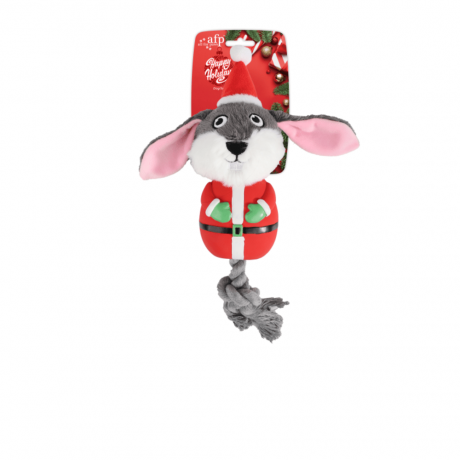 All For Paws Latex Christmas Rope Buddy - Bunny Santa