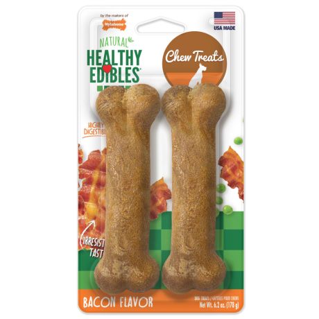 Nylabone Healthy Edibles Longer Lasting Bacon 2Ct Card Wolf Edible Treats