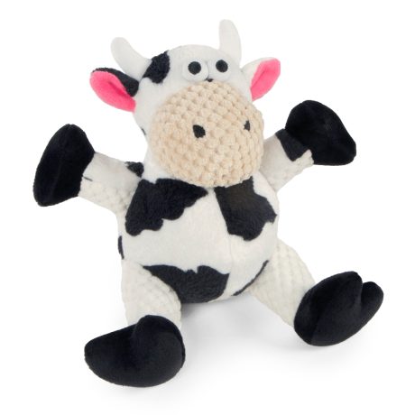 Godog Checkers Sitting Cow With Chew Guard Technology Durable Plush Dog Toy, Mini (Just for Me)