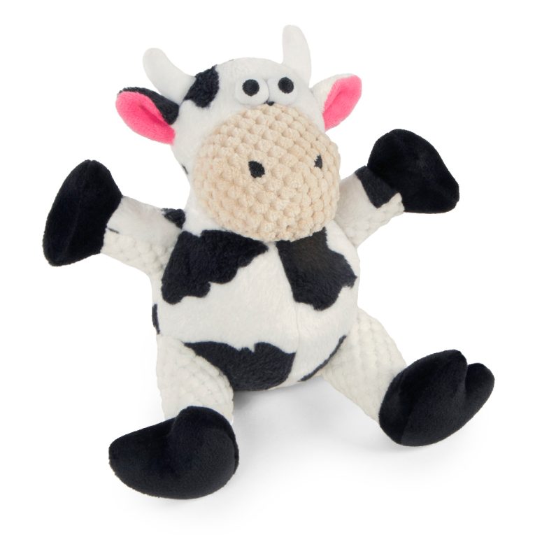 Godog Checkers Sitting Cow With Chew Guard Technology Durable Plush Dog Toy, Mini (Just for Me)