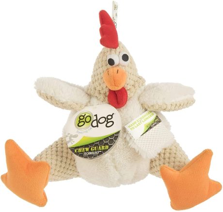 Godog® Checkers™ ™ Fat White Rooster With Chew Guard Technology™ Durable Plush Squeaker Dog Toy, Mini