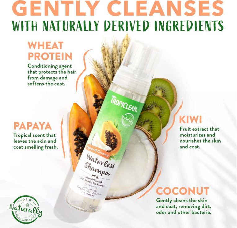 TropiClean Papaya Waterless Shampoo for Pets, 7.4oz