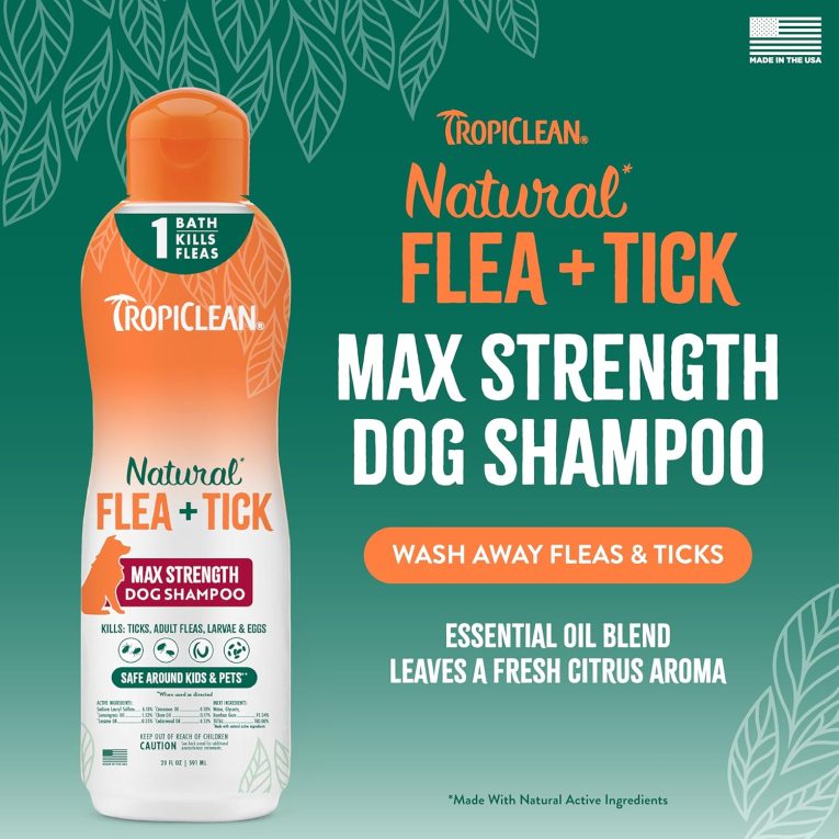 Tropiclean Natural Flea & Tick Shampoo - Maximum Strength for Dogs - 20 oz (1)
