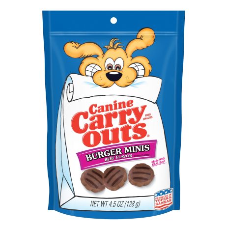 Canine Carry Outs Snacks Burger Minis Beef Flavour Dog Treats 128g - 4.5 oz.