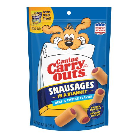 Canine Carry Outs Snacks Snausages In A Blanket Beef and Cheese Flavour Dog Treats 128g - 4.5 oz.