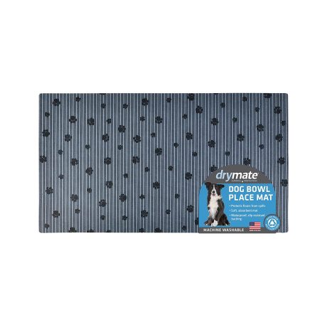 Dry Mate Dog Bowl Place Mat Paw Stripe Grey Black 12X20 Inches
