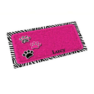 Dry Mate Pet Place Mate Dogs/Cats Pink With 3 Paws / Zebra Border 12 X 20 Inches