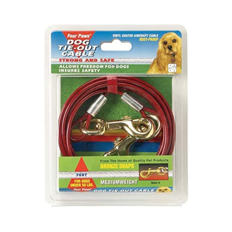 Four Paws Vinyl Coated Steel Cable Dog Tie Out - Medium Weight 15 ft.