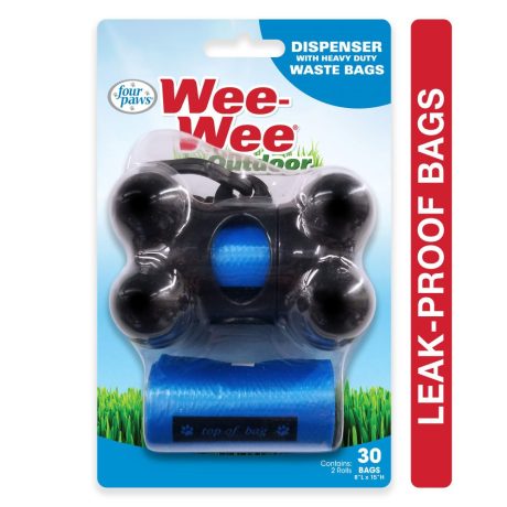 Four Paws Wee-Wee Outdoor Bone Shape Dispenser with Heavy Duty Waste Bags, 30 Count 8 x 15
