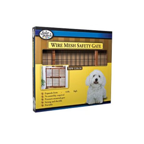 Four Paws Wire Mesh Safety Gate With Coated Wire, Mahogany Stain 32 And