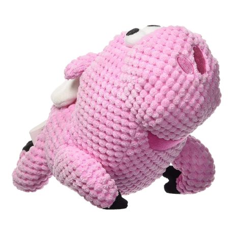 Godog Checkers Flying Pig With Chew Guard Technology Durable Plush Squeaker Dog Toy, Pink, Mini