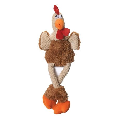 Godog Checkers Skinny Brown Rooster With Chew Guard Technology Durable Plush Squeaker Dog Toy, Brown, Large