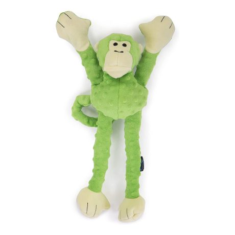 Godog Crazy Tugs Monkeys With Chew Guard Technology Durable Plush Squeaker Dog Toy, Green, Large