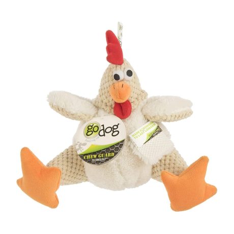Godog® Checkers™ Fat White Rooster With Chew Guard Technology™ Durable Plush Squeaker Dog Toy, White, Small