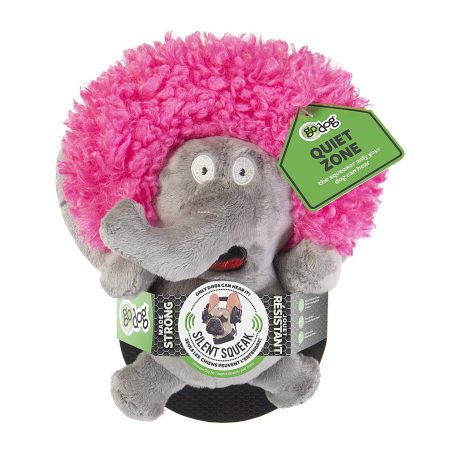 Godog® Silent Squeak™ Crazy Hairs Elephant With Chew Guard Technology™ Durable Plush Dog Toy, Large