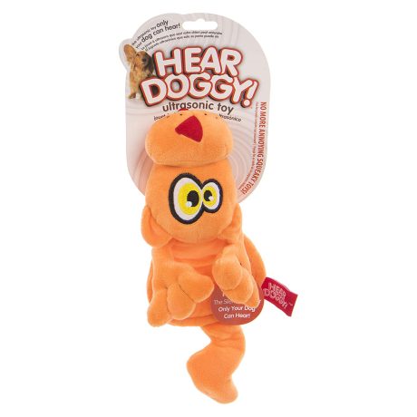 Hear Doggy! Flattie Cat Orange With Chew Guard Technology and Silent Squeak Technology Plush Dog Toy