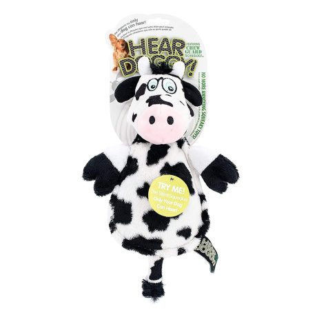 Hear Doggy! Flattie Cow With Chew Guard Technology and Silent Squeak Technology Plush Dog Toy
