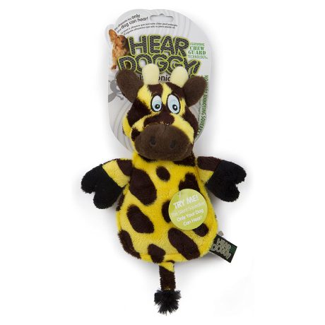 Hear Doggy! Flattie Giraffe With Chew Guard Technology and Silent Squeak Technology Plush Dog Toy
