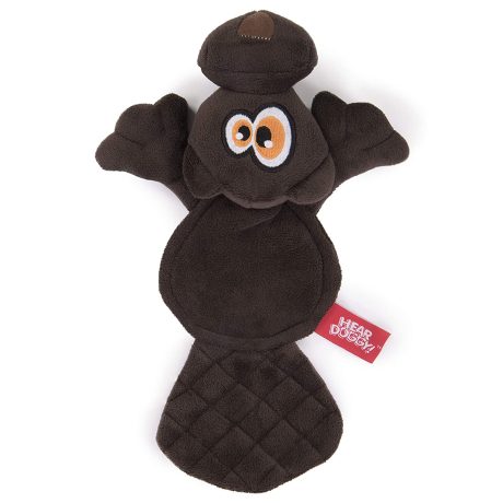 Hear Doggy!Flattie Beaver Brown With Chew Guard Technology and Silent Squeak Technology Plush Dog Toy