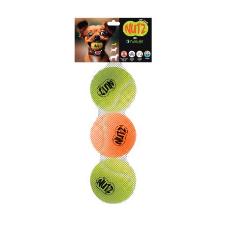 Nutrapet Nutz Tennis Balls 2 Non Squeaker & 1 Squeaker - Small 1.75in