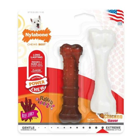 Nylabone Beefy Twin Pack, Beef Jerky & Chicken Regular