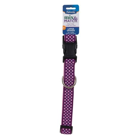 Petmate Aspen Pet Ribbon Overlay Dog Collar 1"X16-26" Dots Pink