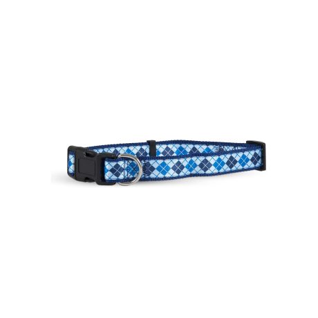 Petmate Aspen Pet Ribbon Overlay Dog Collar 3/4"X14-20" Harlequin Blue