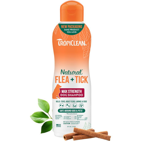 Tropiclean Natural Flea & Tick Shampoo - Maximum Strength for Dogs - 20 Oz