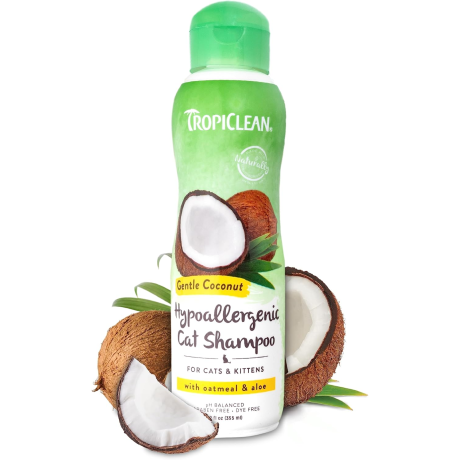 TropiClean Gentle Coconut Hypoallergenic Cat and Kitten Shampoo, 12 Oz