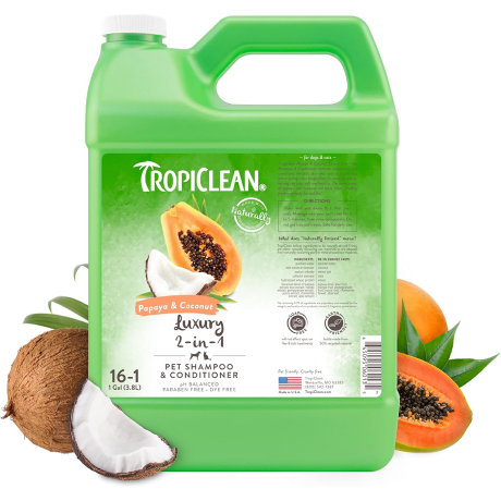 TropiClean Papaya & Coconut Luxury 2-in-1 Shampoo and Conditioner for Pets, 1 gallon