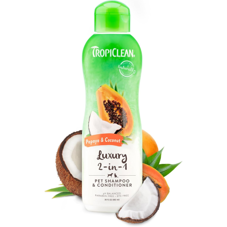 TropiClean Papaya & Coconut Luxury 2-in-1 Shampoo and Conditioner for Pets, 20 Oz