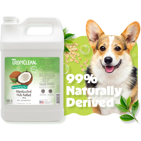 TropiClean Oatmeal & Tea Tree Medicated Itch Relief Shampoo for Pets, 1 gallon