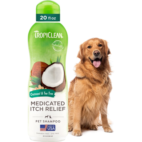 TropiClean Oatmeal & Tea Tree Medicated Itch Relief Shampoo for Pets, 20 Oz
