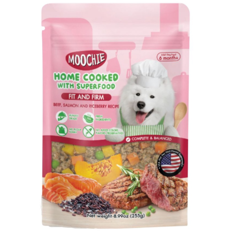 Moochie Home Cooked Dog Food - Fit and Firm - Beef, Salmon and Riceberry Recipe 255g