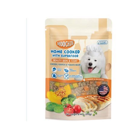 Moochie Home Cooked Dog Food - Beauty Skin & Coat - Chicken, Pumpkin & Tomato Recipe 255g With Superfood