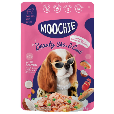 Moochie Dog Food Casserole with Salmon - Beauty Skin & Coat Pouch 85g