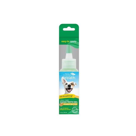TropiClean Fresh Breath No Brushing Peanut Butter Flavor Clean Teeth Dental & Oral Care Gel for Dogs, 2oz