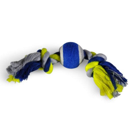 Vadigran Cotton Rope 2 Knots + Tennisball Blue-yellow 20cm
