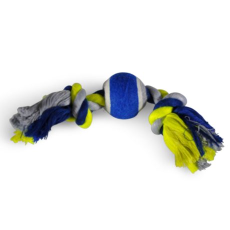 Vadigran Cotton Rope 2 Knots + Tennisball Blue-yellow 26cm