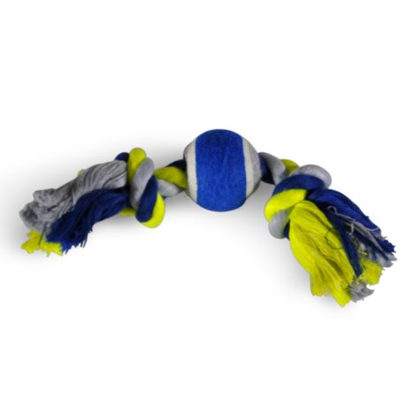 Vadigran Cotton Rope 2 Knots + Tennisball Blue-yellow 30cm