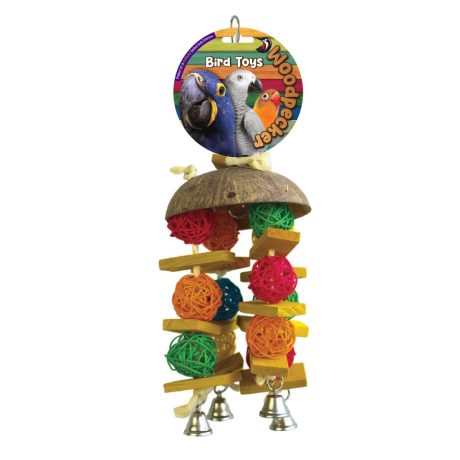 Woodpecker Bird Toy Hawaiin Coconut With Bell 36x14 Cm